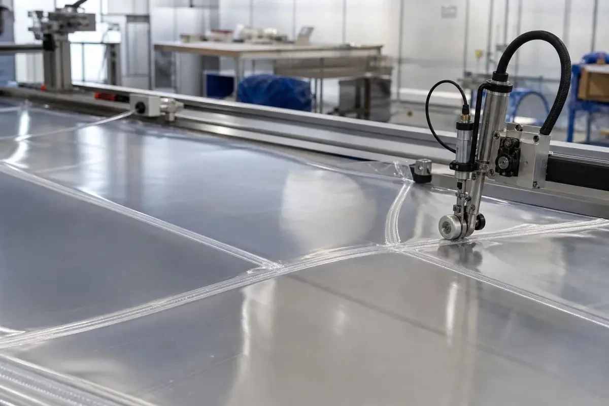 ETFE membrane fabrication and welding preparation in a controlled workshop — ETFE architecture company India