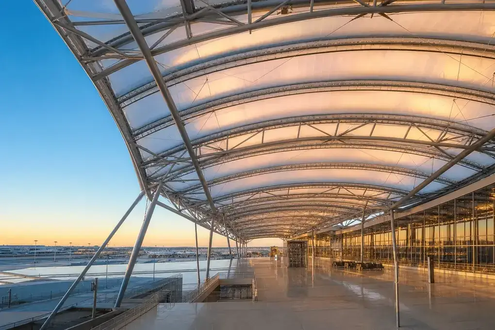 Long-span translucent ETFE roof over a vast airport concourse — Airport ETFE Roofing systems