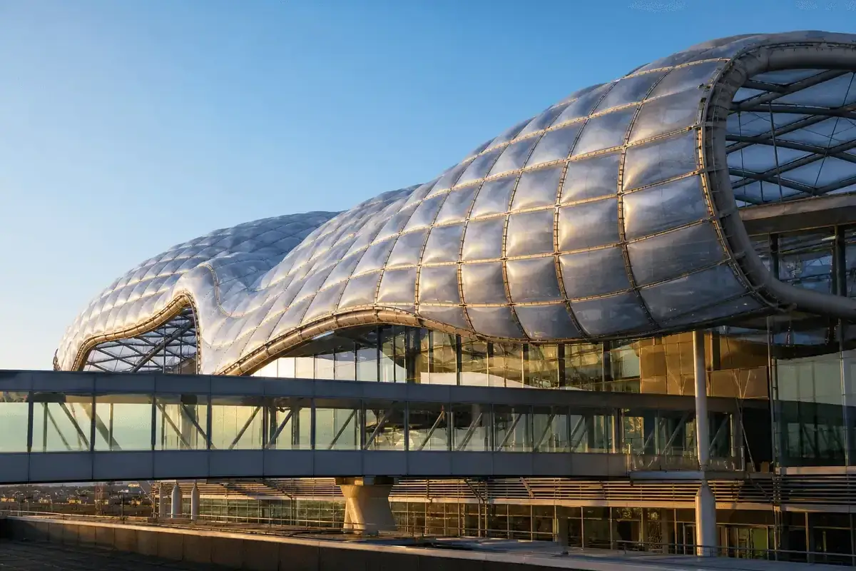 Freeform curved ETFE cushion field on an airport terminal roof — Airport ETFE Roofing systems