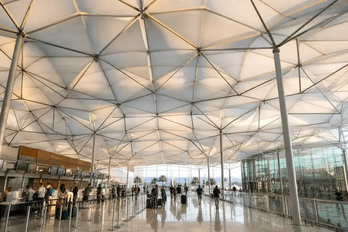 Departure hall under a luminous ETFE air cushion roof — Airport ETFE Roofing