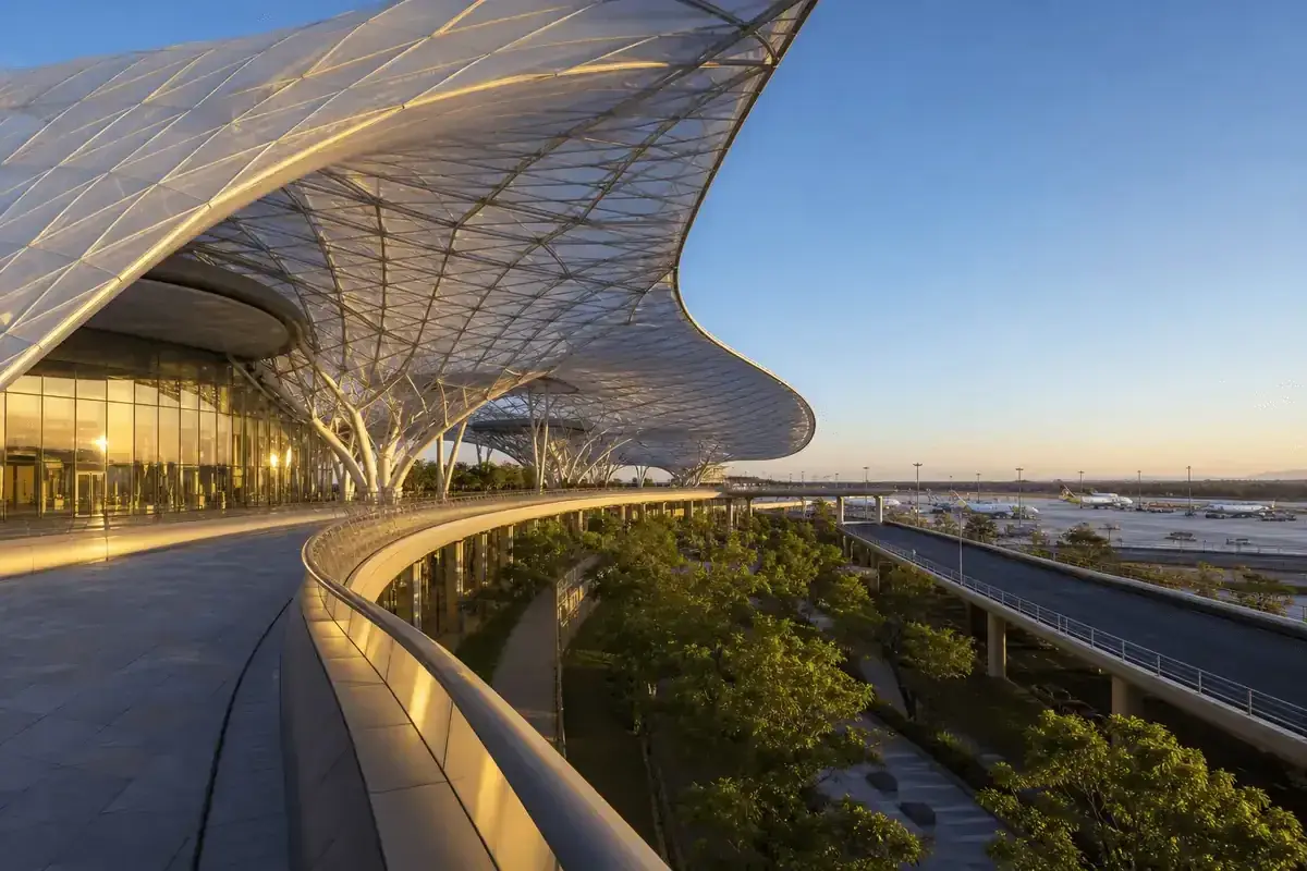 Completed airport terminal with finished ETFE roof envelope — Airport ETFE Roofing systems