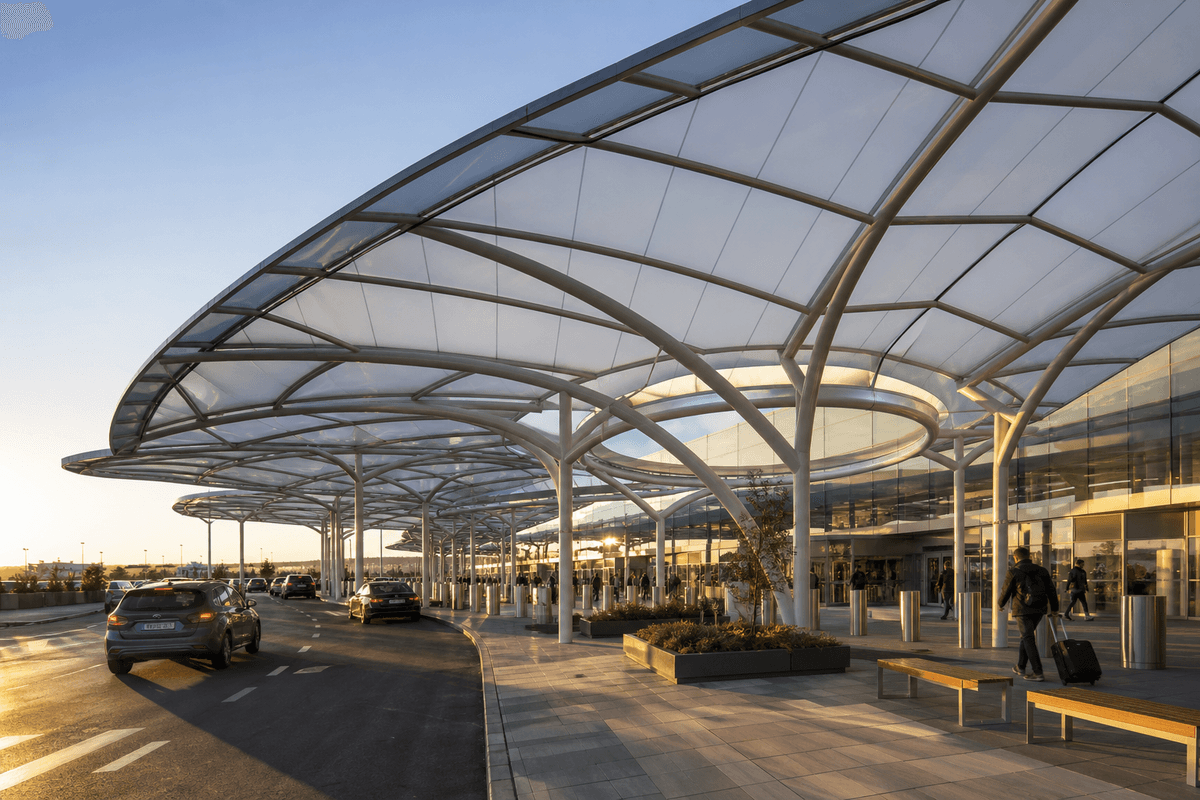Landside airport entrance with elegant ETFE canopy