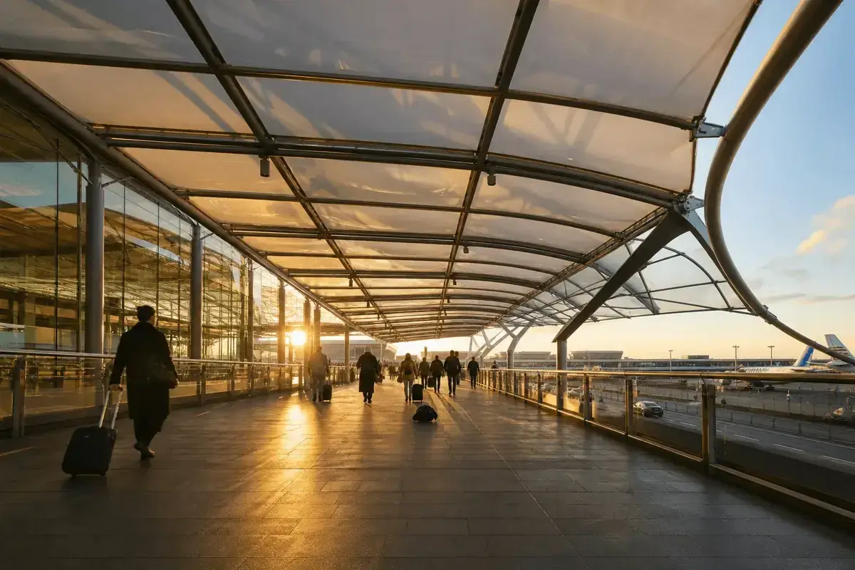 ETFE canopy sheltering an airport entrance walkway — Airport ETFE Roofing