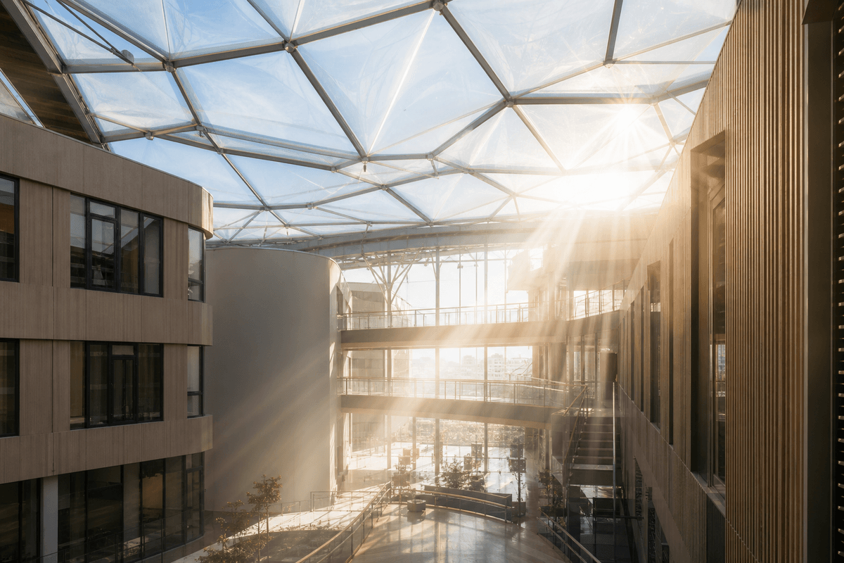 Translucent ETFE ceiling plane washing interiors with daylight