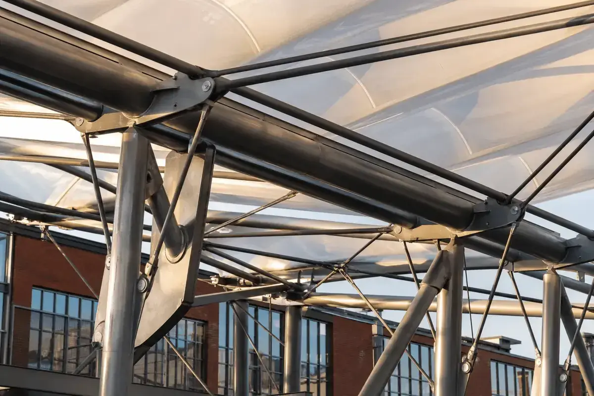 Steel grid structure supporting ETFE roof cushions — College Campus ETFE Roofing