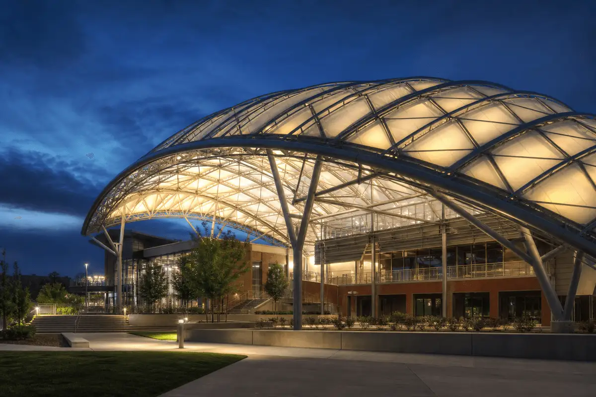 ETFE roof glowing softly at night — College Campus ETFE Roofing