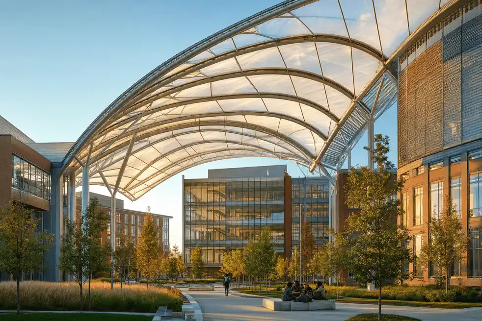 Modern modern college campus with translucent ETFE atrium roof — College Campus ETFE Roofing systems