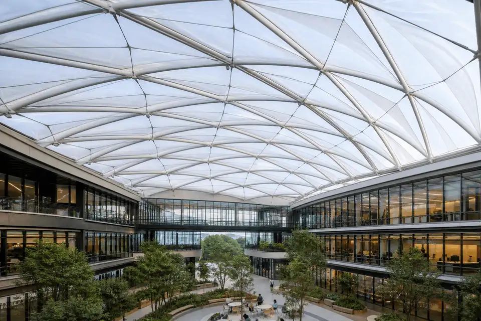 Long-span translucent ETFE roof on a commercial building — Commercial Building ETFE Roofing systems