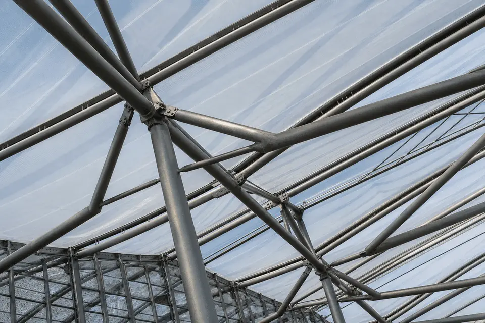 Primary steel roof grid prepared for commercial ETFE cushions — Commercial Building ETFE Roofing systems