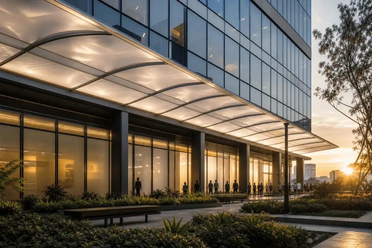Commercial podium with sweeping ETFE skylight — Commercial Building ETFE Roofing