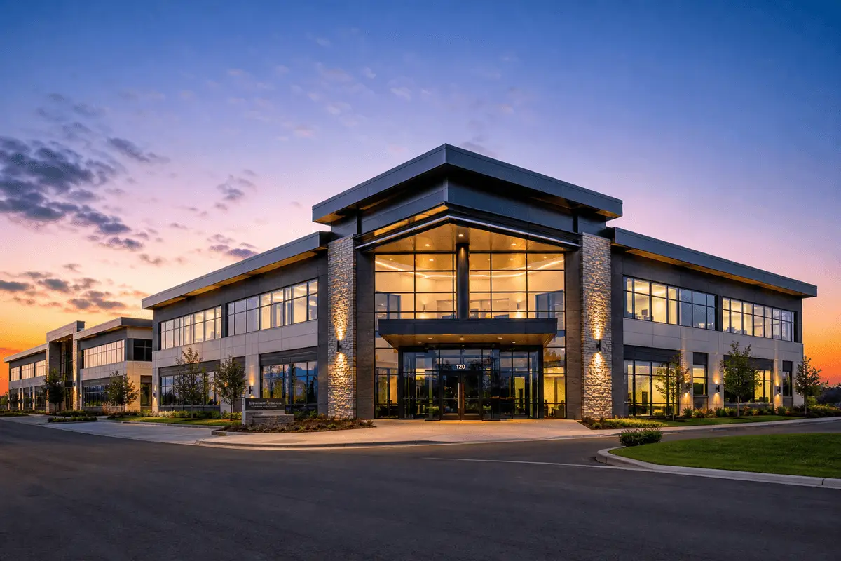 Completed corporate headquarters with finished ETFE envelope — Corporate Headquarters ETFE Roofing systems