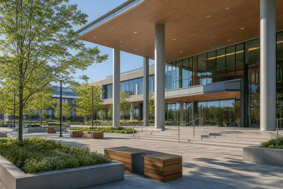 Corporate campus entrance with elegant ETFE canopy — Corporate Headquarters ETFE Roofing