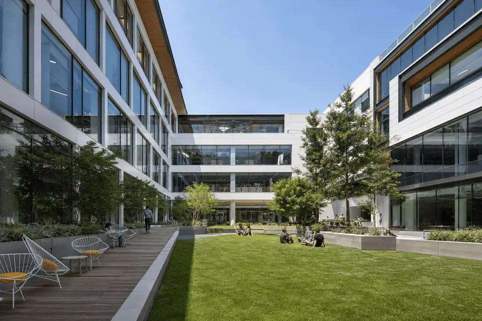 Corporate campus court with sweeping ETFE skylight — Corporate Headquarters ETFE Roofing