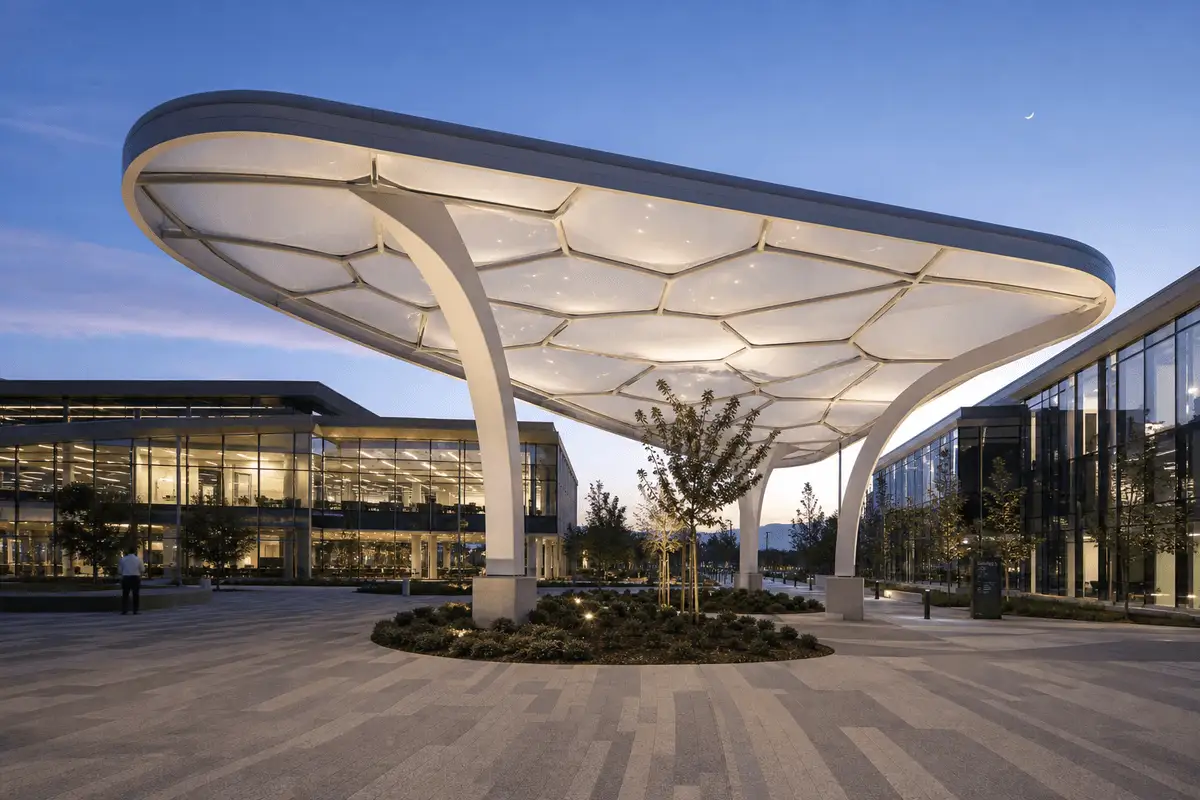 Still of precision welding and fabrication of ETFE film modules — Corporate Headquarters ETFE Roofing systems