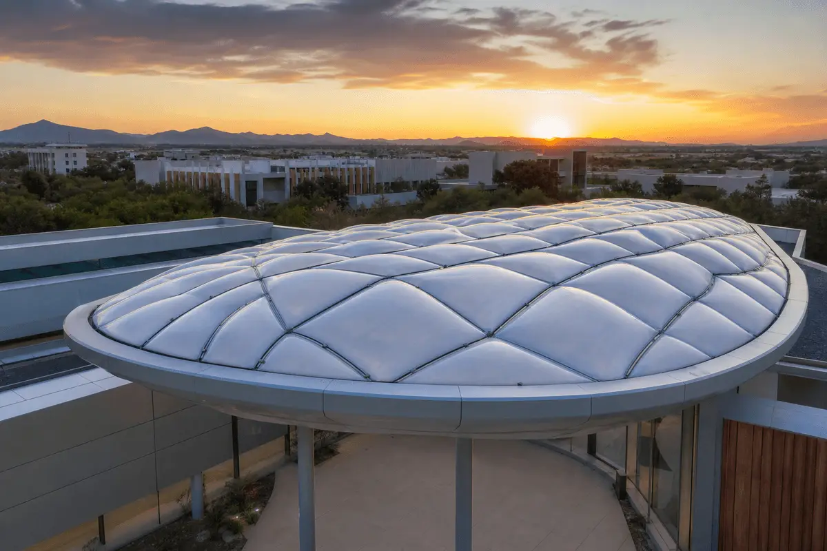 Freeform curved ETFE cushion field on a healthcare facility atrium — Healthcare Facility ETFE Roofing systems