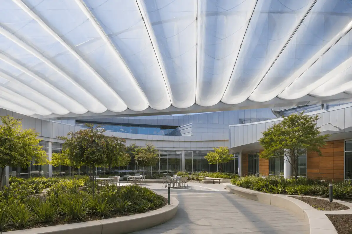 Primary space under a luminous ETFE air cushion roof — Healthcare Facility ETFE Roofing