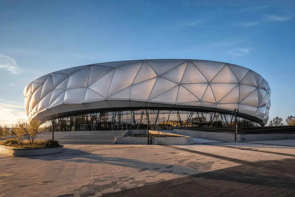 Exterior of a modern indoor sports arena with ETFE roof — Indoor Sports Arena ETFE Roofing systems