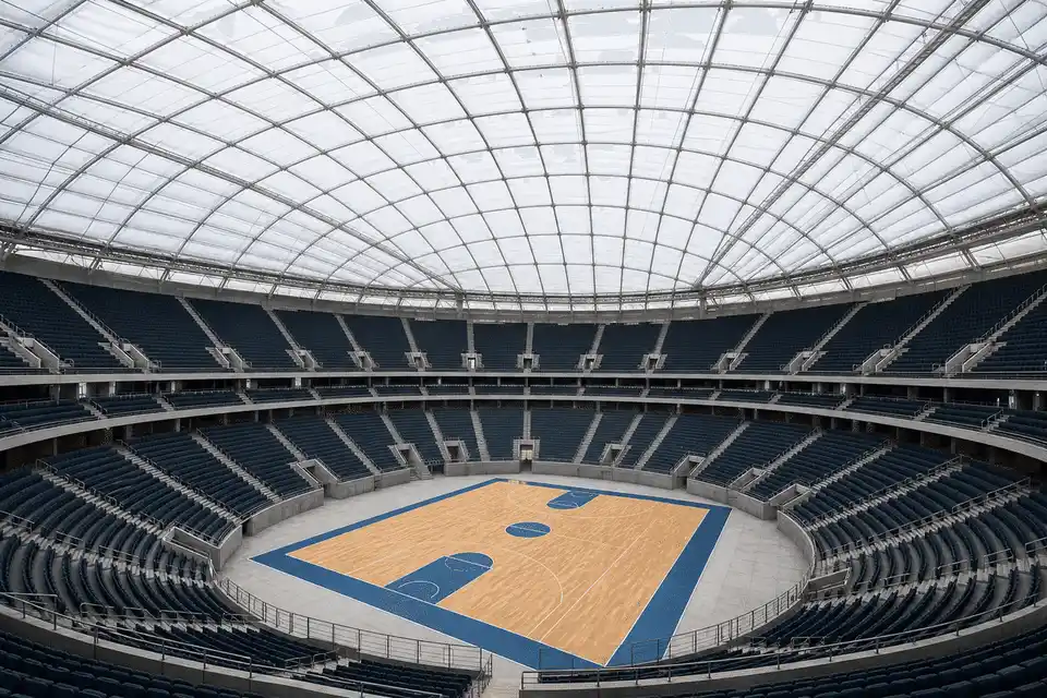 Primary space under a luminous ETFE air cushion roof — Indoor Sports Arena ETFE Roofing