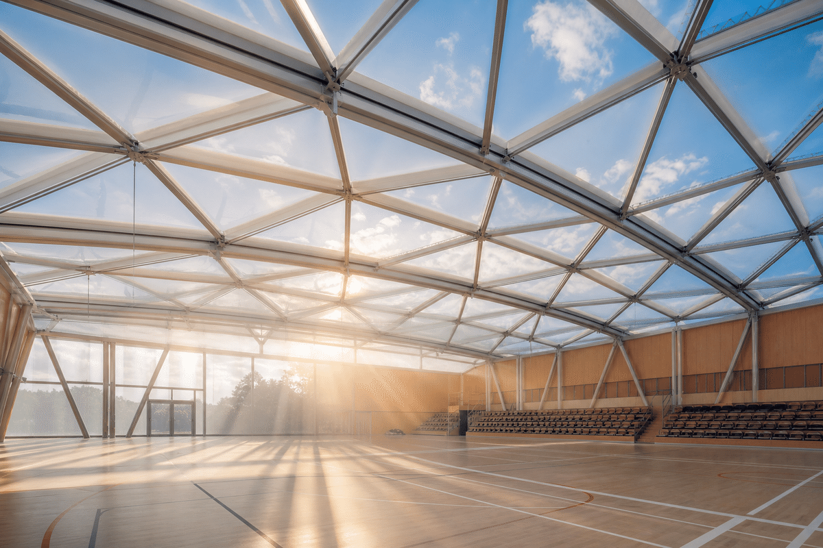 Translucent ETFE ceiling plane washing interiors with daylight