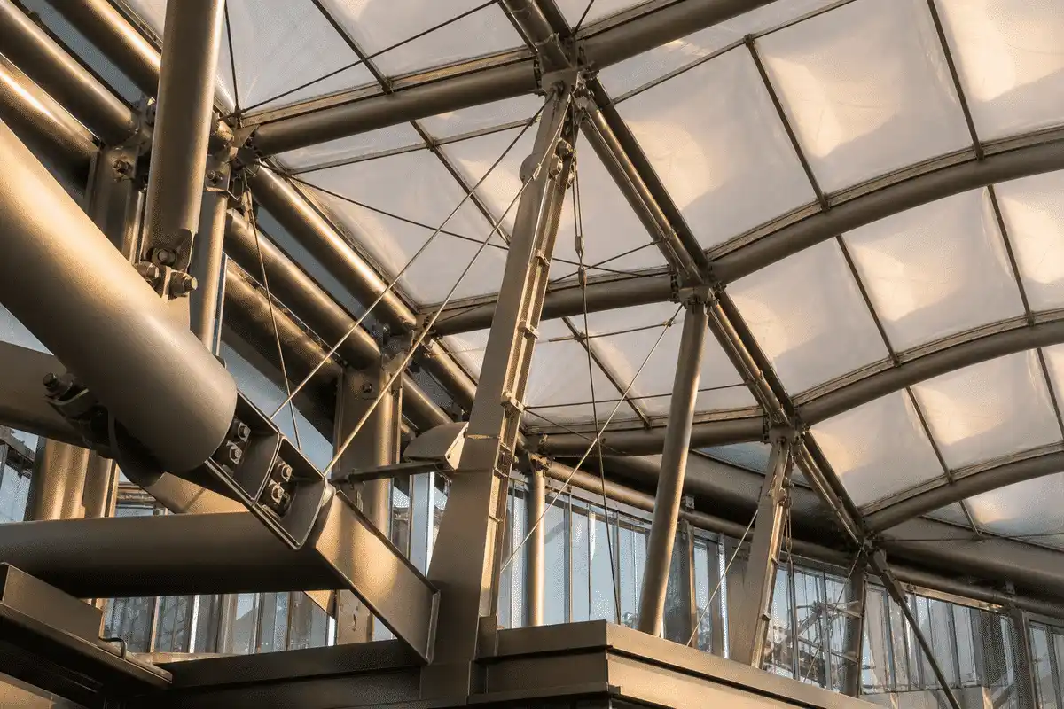 Steel grid structure supporting ETFE roof cushions — Indoor Sports Arena ETFE Roofing