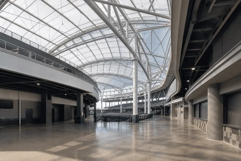 Indoor arena concourse with sweeping ETFE skylight roof — Indoor Sports Arena ETFE Roofing systems