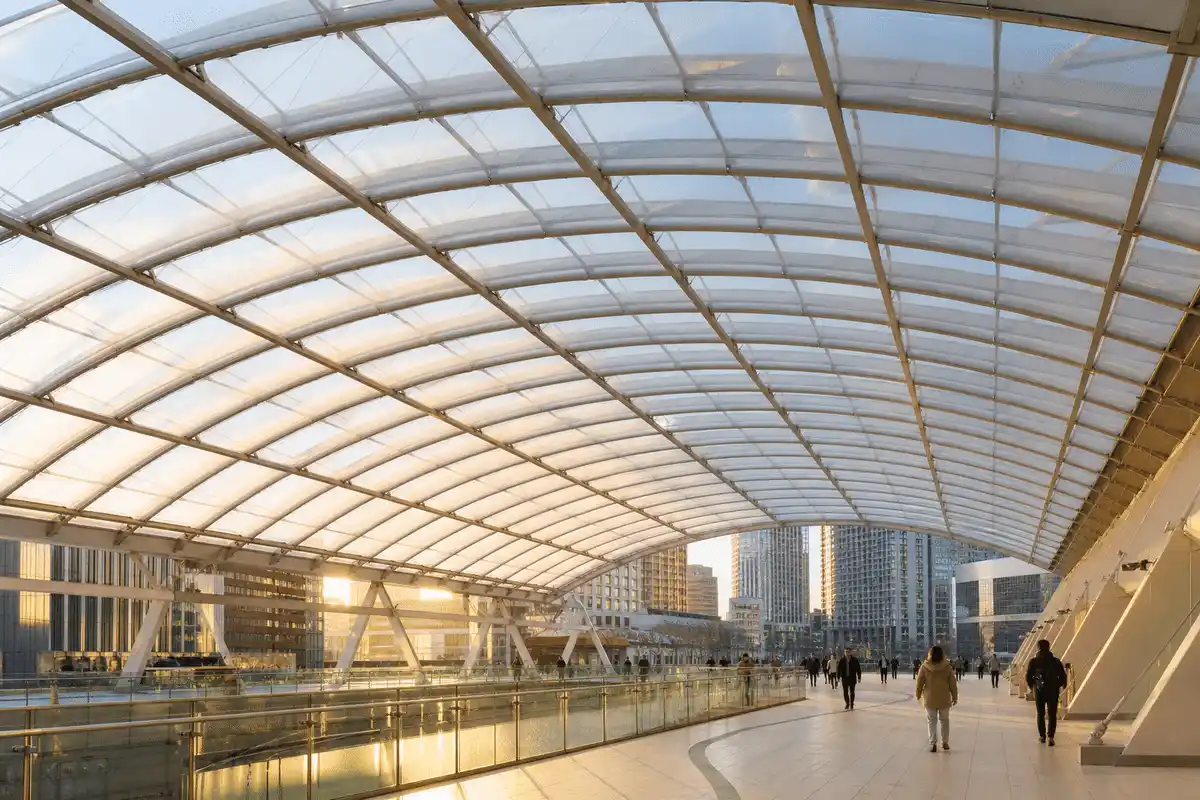 Long-span translucent ETFE roof over a metro station concourse — Metro Station ETFE Roofing systems
