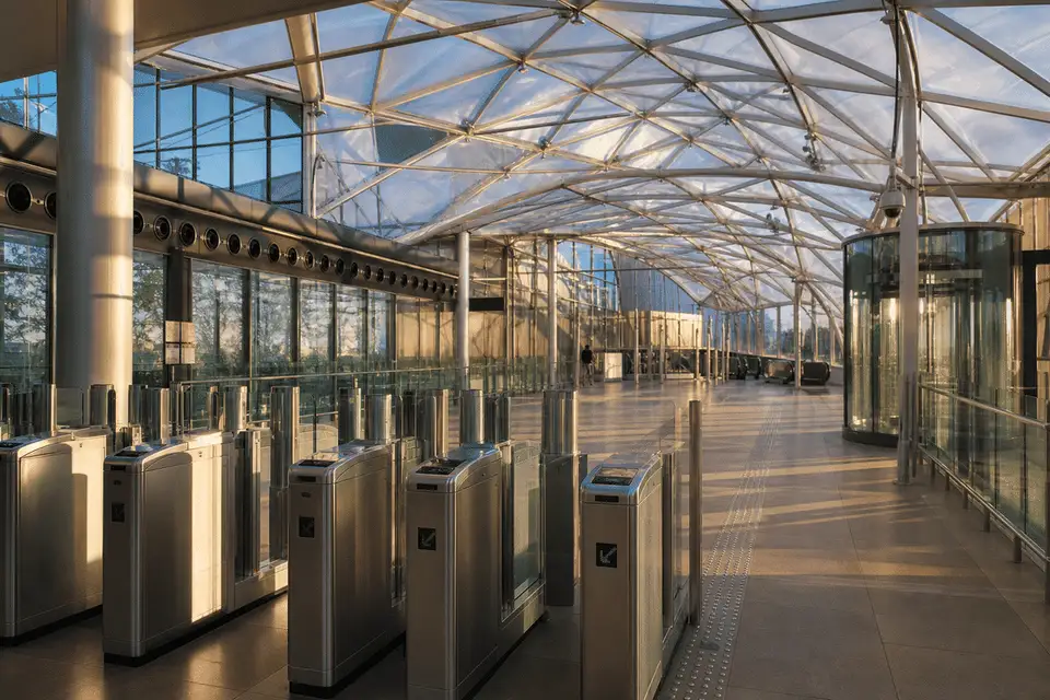 Natural daylight washing a metro concourse through an ETFE roof — Metro Station ETFE Roofing systems