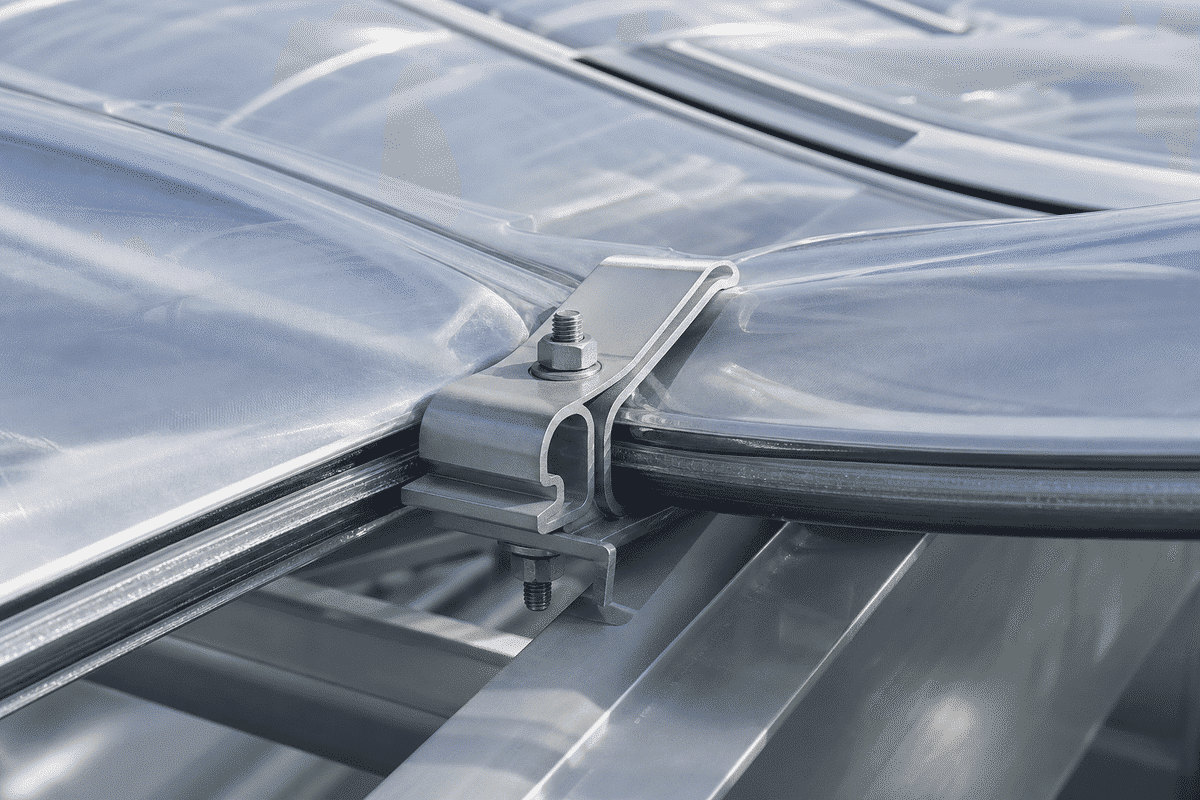 Detail of multi-layer translucent ETFE air cushion assembly
