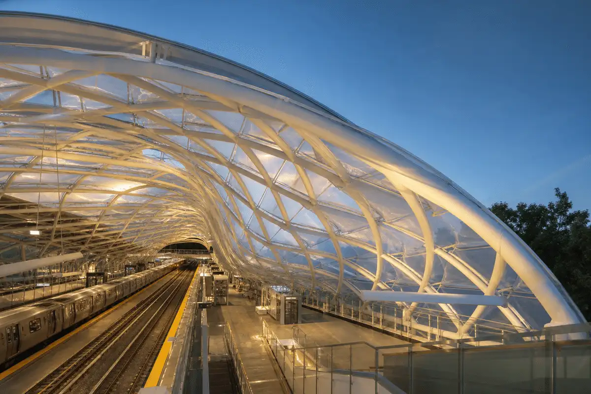Completed metro station with finished ETFE roof envelope — Metro Station ETFE Roofing systems