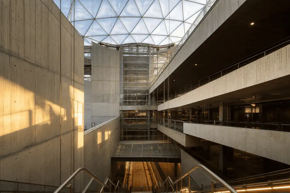 Metro atrium with sweeping ETFE skylight — Metro Station ETFE Roofing