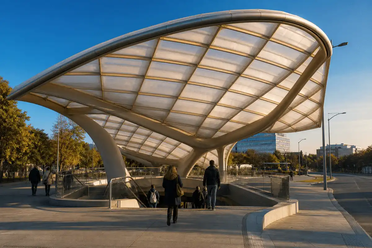 Metro station entrance with elegant ETFE canopy — Metro Station ETFE Roofing