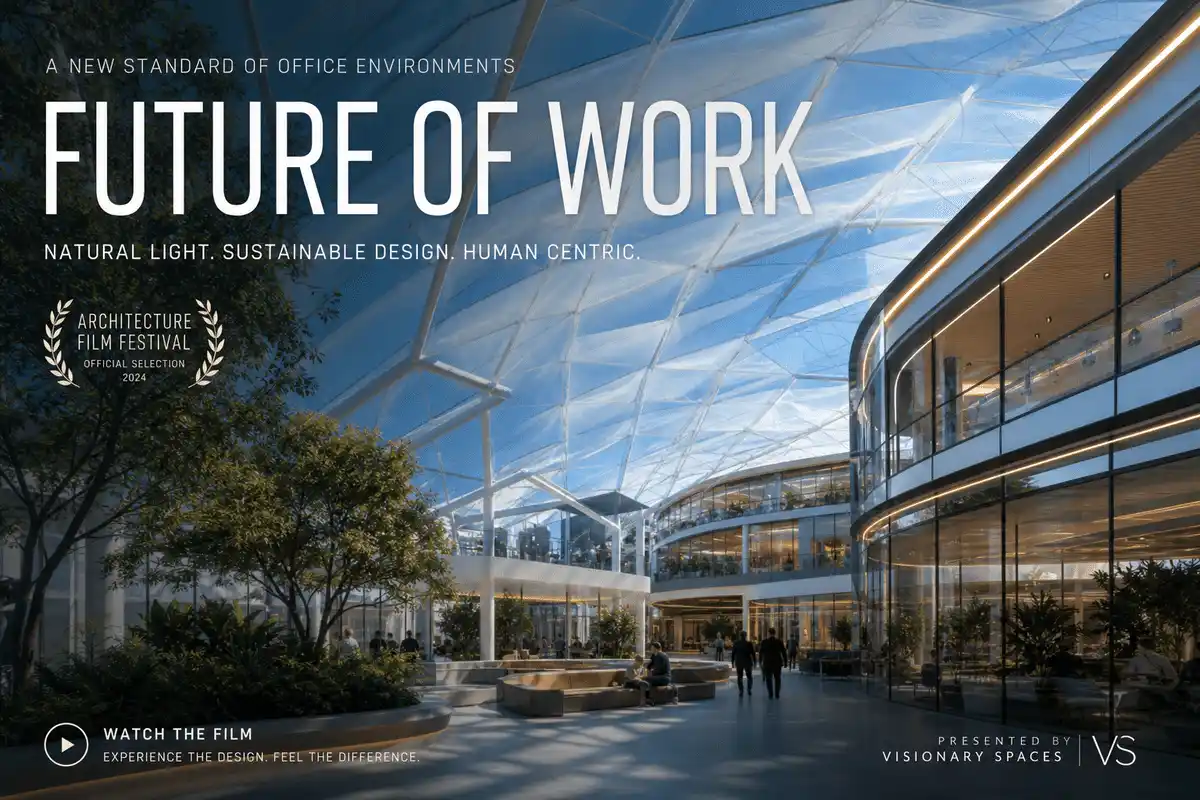 Still of multi-layer ETFE air cushion installation on a long-span office building roof — Office Building ETFE Roofing systems