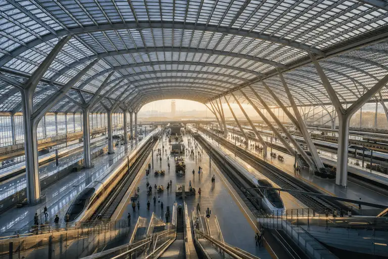 Long-span translucent ETFE roof over a railway station hall — Railway Station ETFE Roofing systems