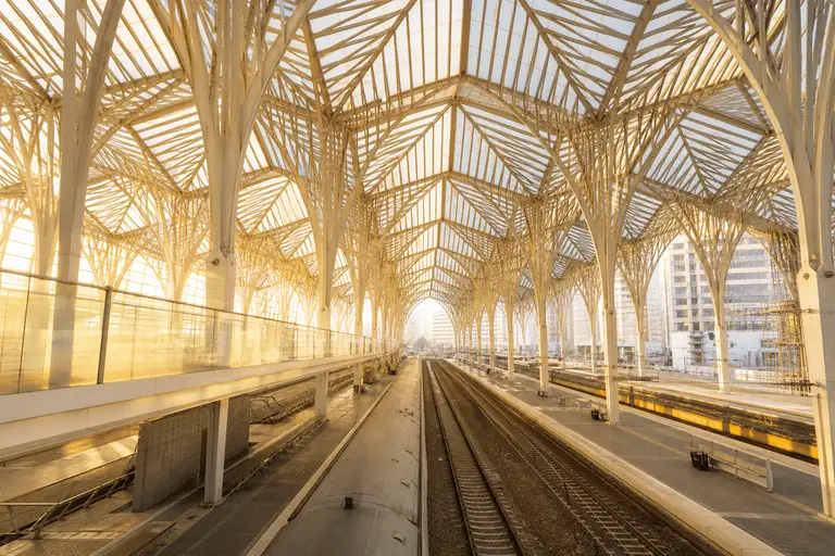 Train hall under a luminous ETFE air cushion roof — Railway Station ETFE Roofing