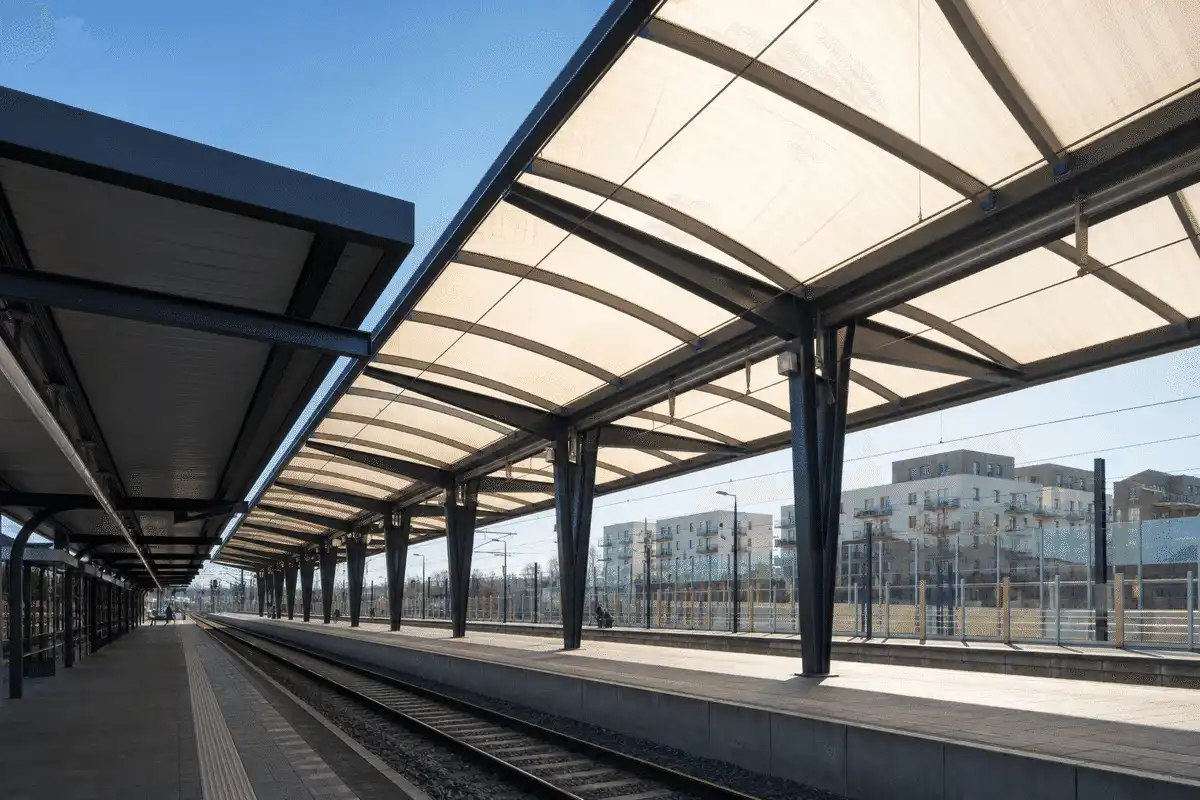 Platform area with a translucent ETFE canopy plane — Railway Station ETFE Roofing