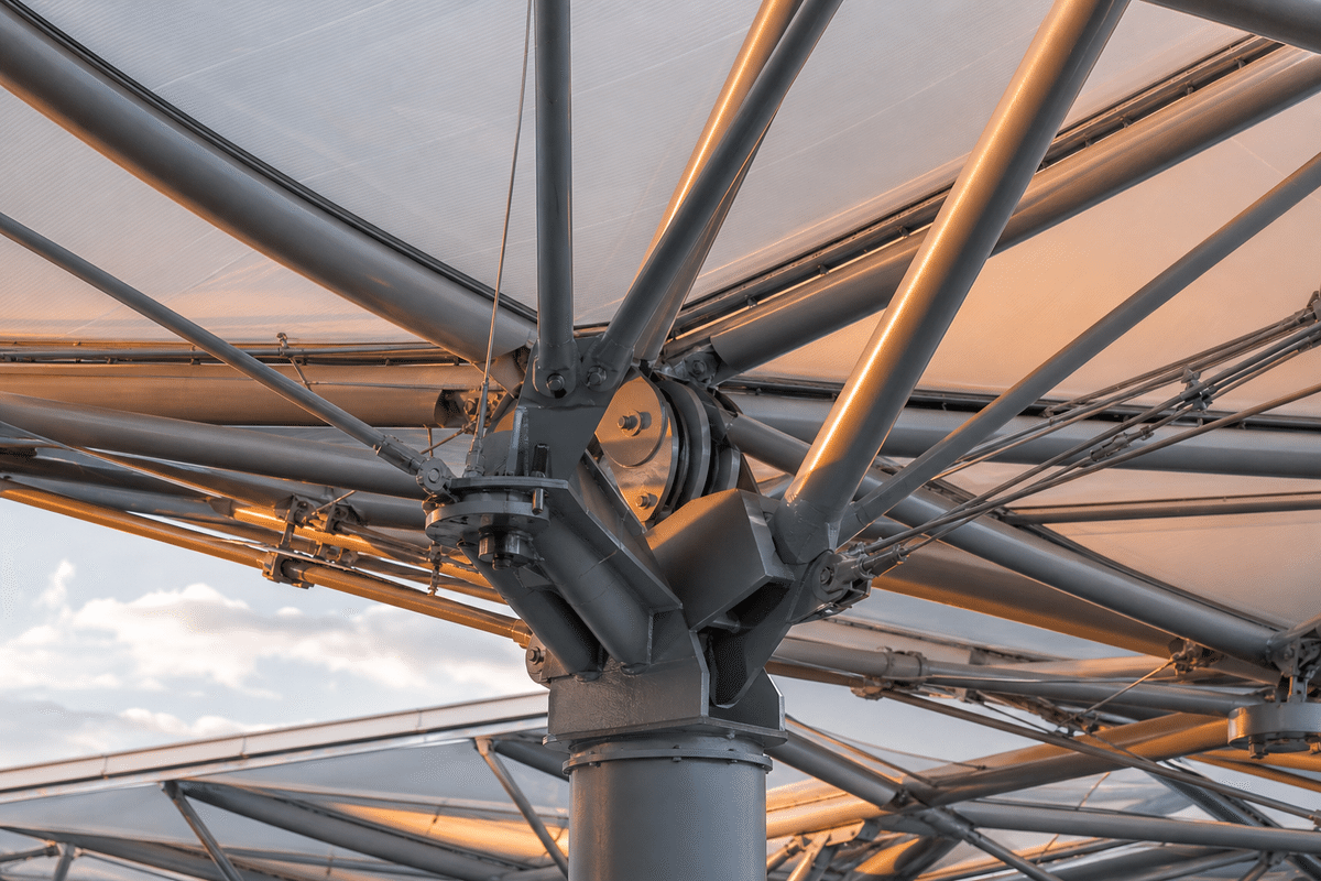Primary steel roof grid prepared for railway ETFE cushions