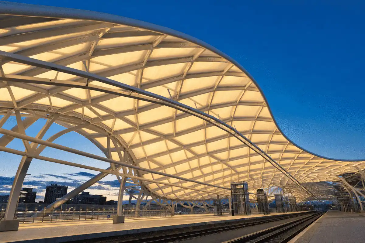 Completed railway station with finished ETFE roof envelope — Railway Station ETFE Roofing systems
