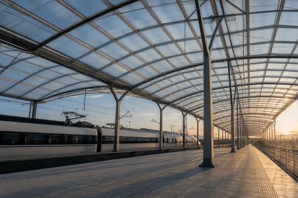 Railway platform with translucent ETFE canopy — Railway Station ETFE Roofing
