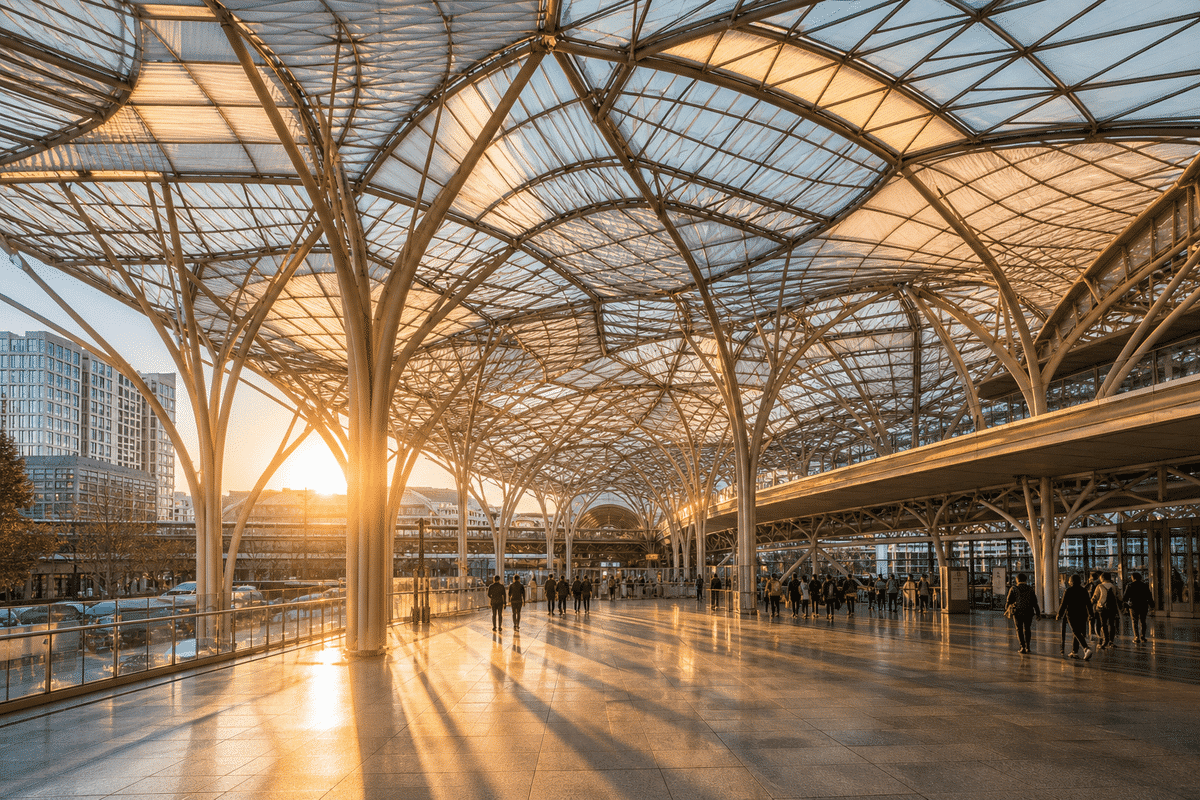 Railway concourse with sweeping ETFE skylight