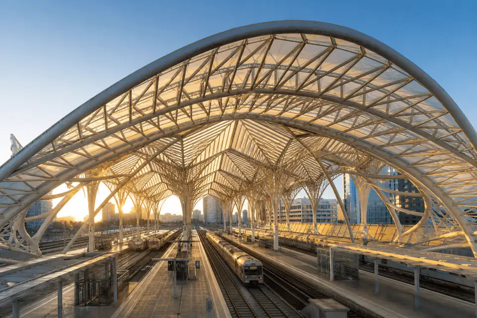 Still of multi-layer ETFE air cushion installation on a long-span railway station roof — Railway Station ETFE Roofing systems
