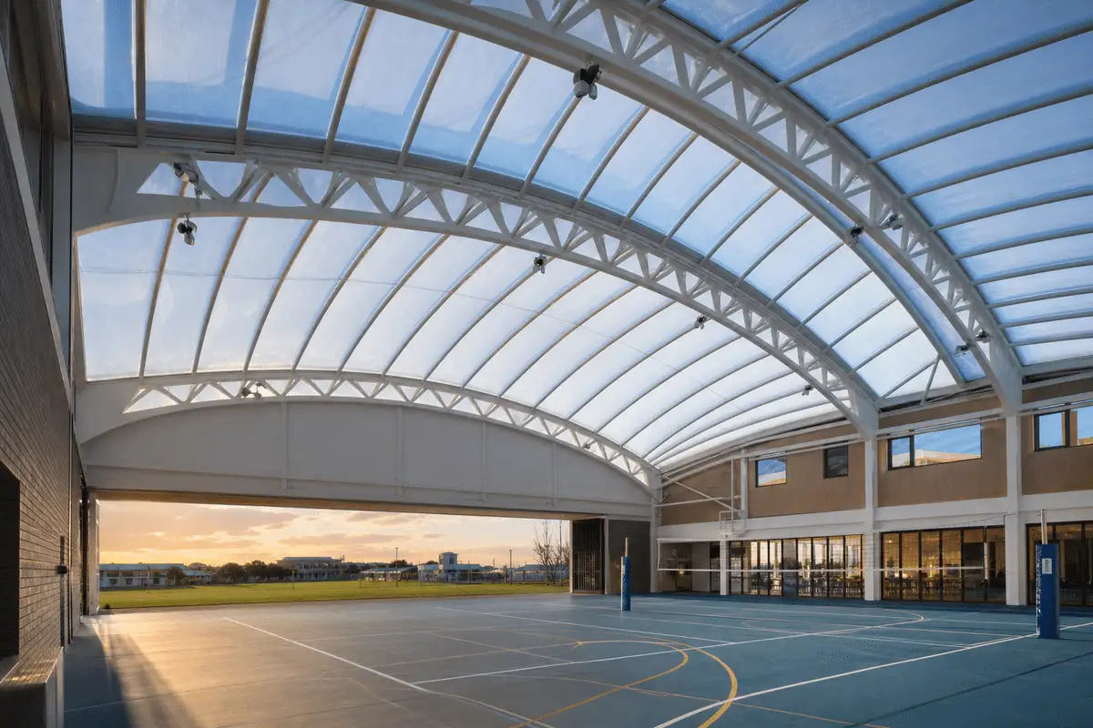 Long-span translucent ETFE roof over a school assembly hall — School ETFE Roofing systems