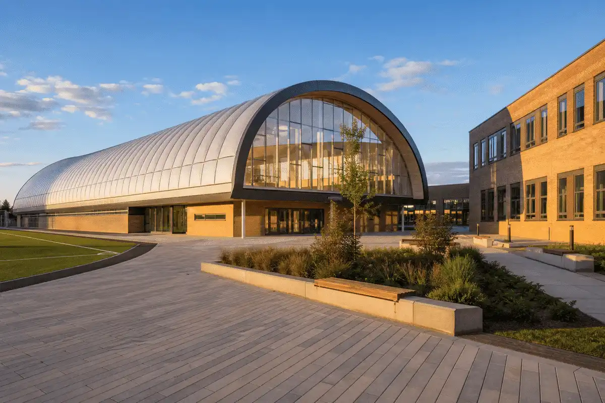 Exterior of a modern school with ETFE roof — School ETFE Roofing
