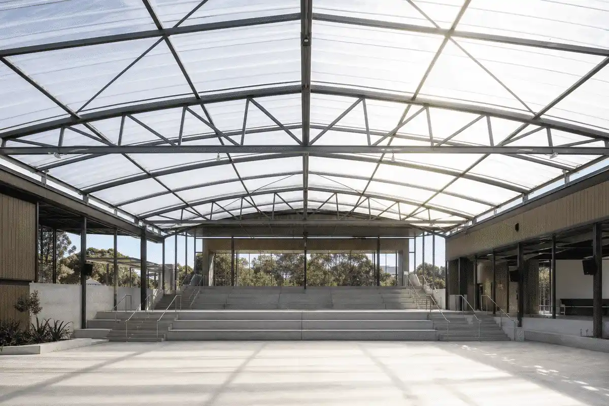 Daylit modern school building with translucent ETFE hall roof — School ETFE Roofing systems