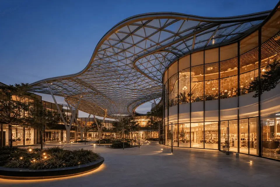 Freeform curved ETFE cushion field on a shopping mall atrium — Shopping Mall ETFE Roofing systems
