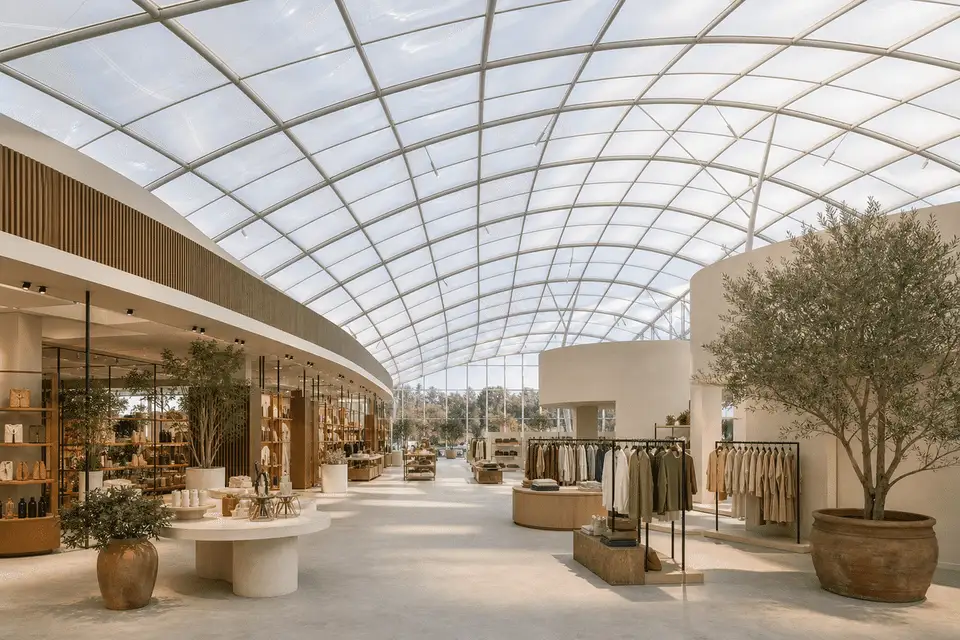 Retail atrium under a luminous ETFE air cushion roof — Shopping Mall ETFE Roofing