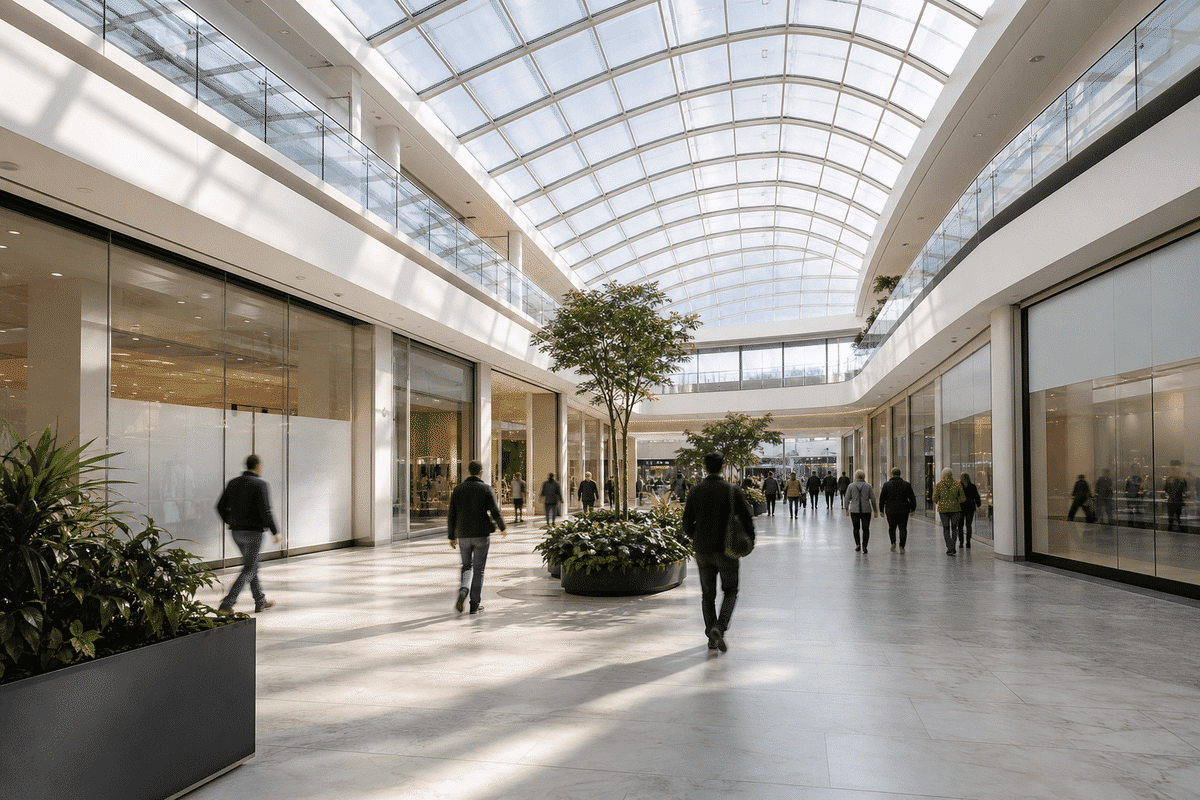 Shopping court with a translucent ETFE ceiling plane