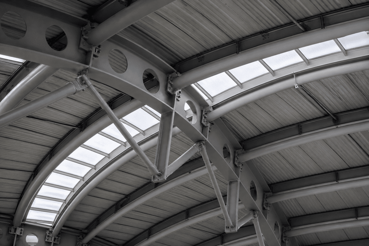 Primary steel roof grid prepared for mall ETFE cushions