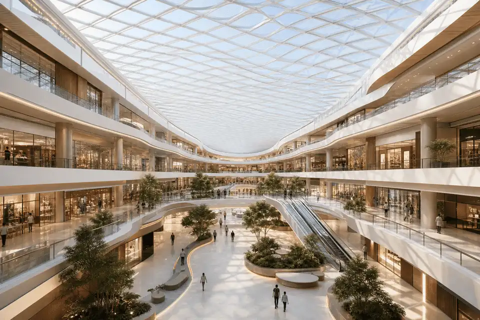 Completed shopping mall atrium with translucent ETFE roof — Shopping Mall ETFE Roofing systems