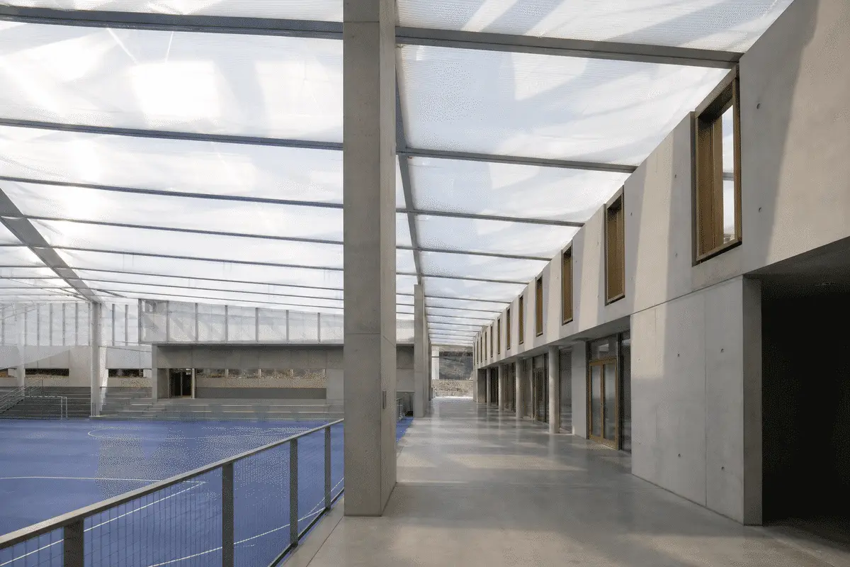 Translucent ETFE ceiling plane washing interiors with daylight — Sports Complex ETFE Roofing systems