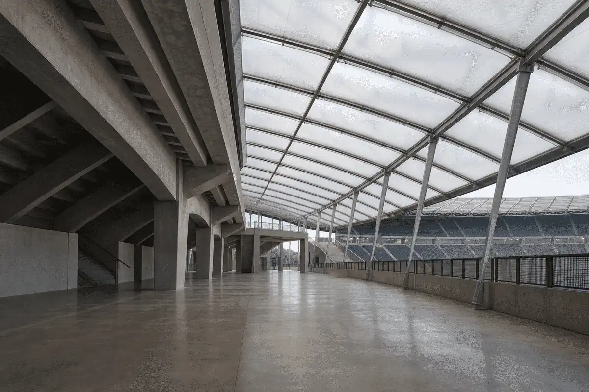 Stadium concourse interior with sweeping ETFE skylight roof — Stadium ETFE Roofing systems